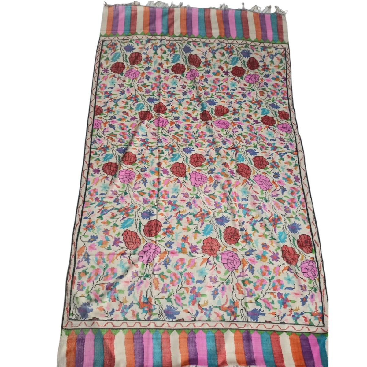Kashmiri Handmade Pashmina Kani Jamawar Shawl – Multicolour Floral Heritage Design