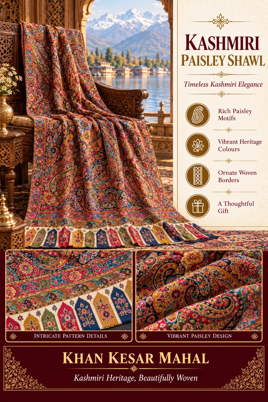 Pashmina Handmade Kalamkari Shawl – Traditional Kashmiri Elegance