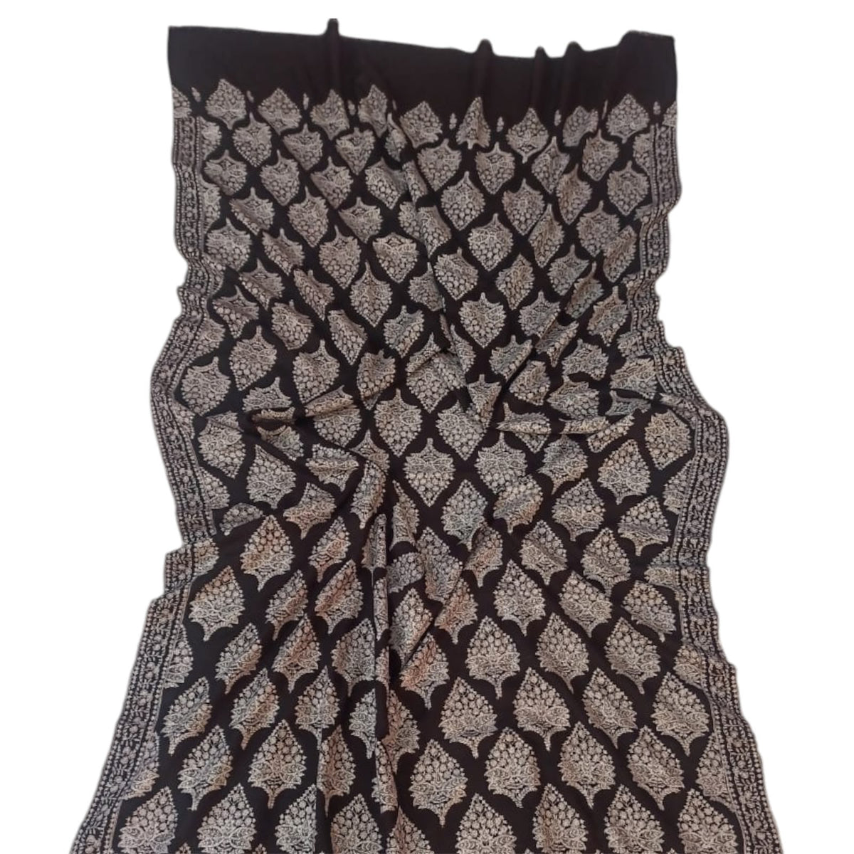 Black Pashmina Jamawar Shawl – Handmade Sozni Embroidery