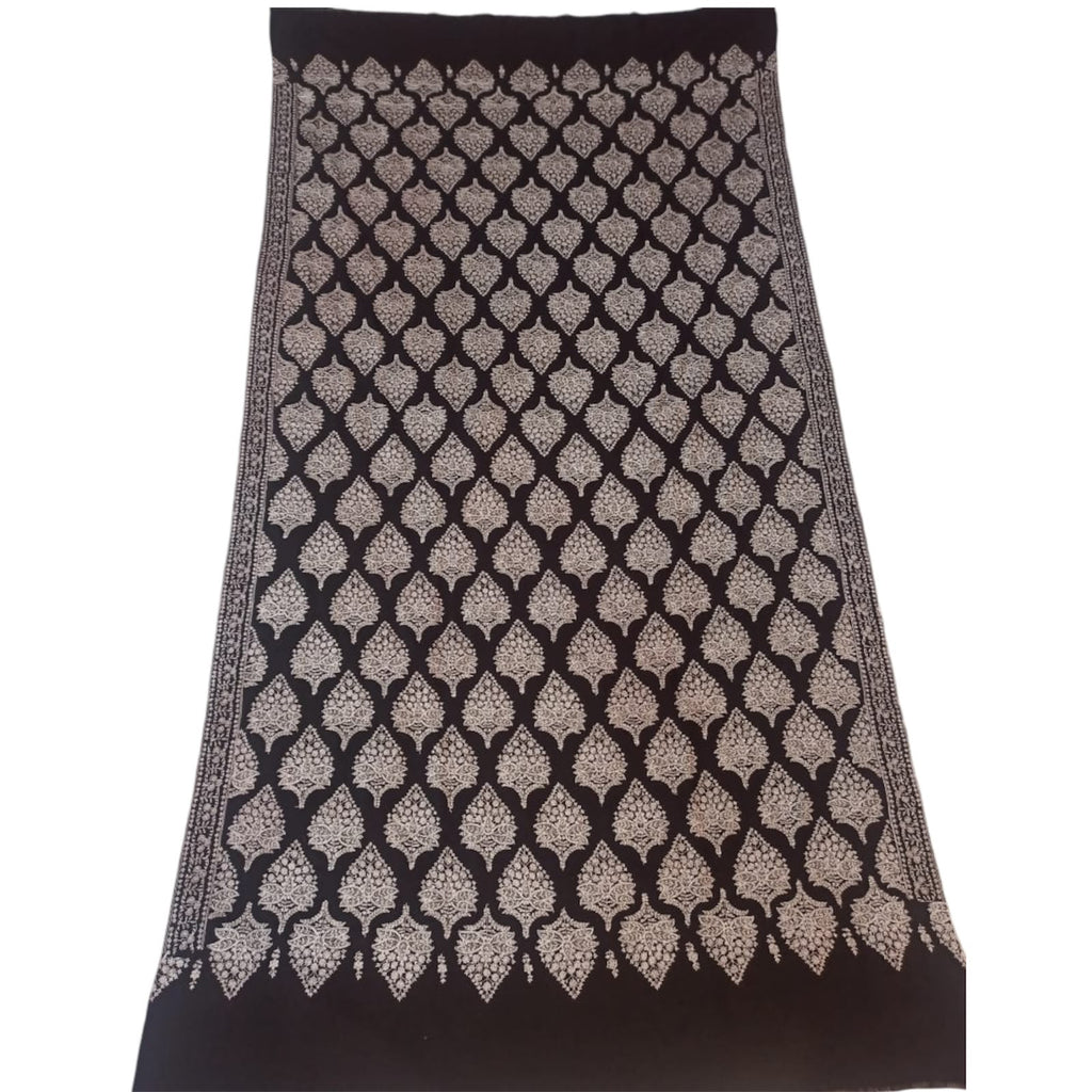 Black Pashmina Jamawar Shawl – Handmade Sozni Embroidery