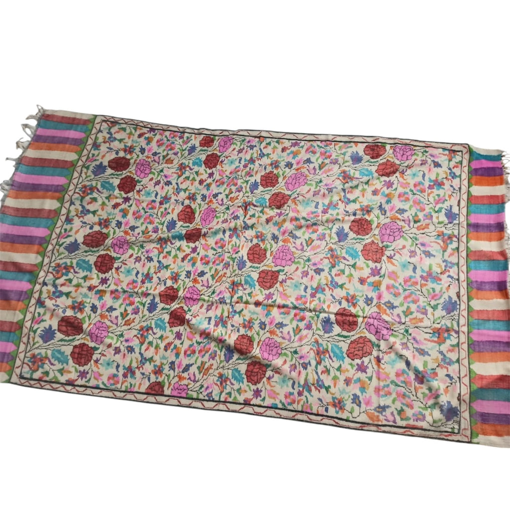 Kashmiri Handmade Pashmina Kani Jamawar Shawl – Multicolour Floral Heritage Design