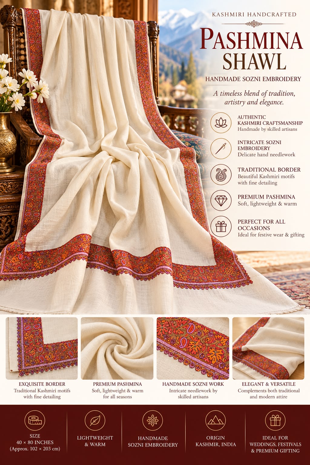 GI-Certified Kashmiri Sozni Shawl – Meemdour Hand Embroidery