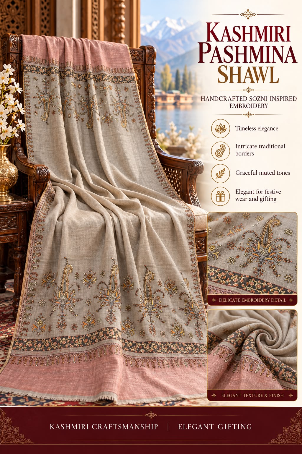 GI-Certified Kashmiri Sozni Shawl – Palladar Hand Embroidery