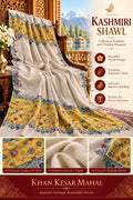 Premium Kashmiri Hand-Embroidered Wool Shawl – Beige & Mustard Floral Design