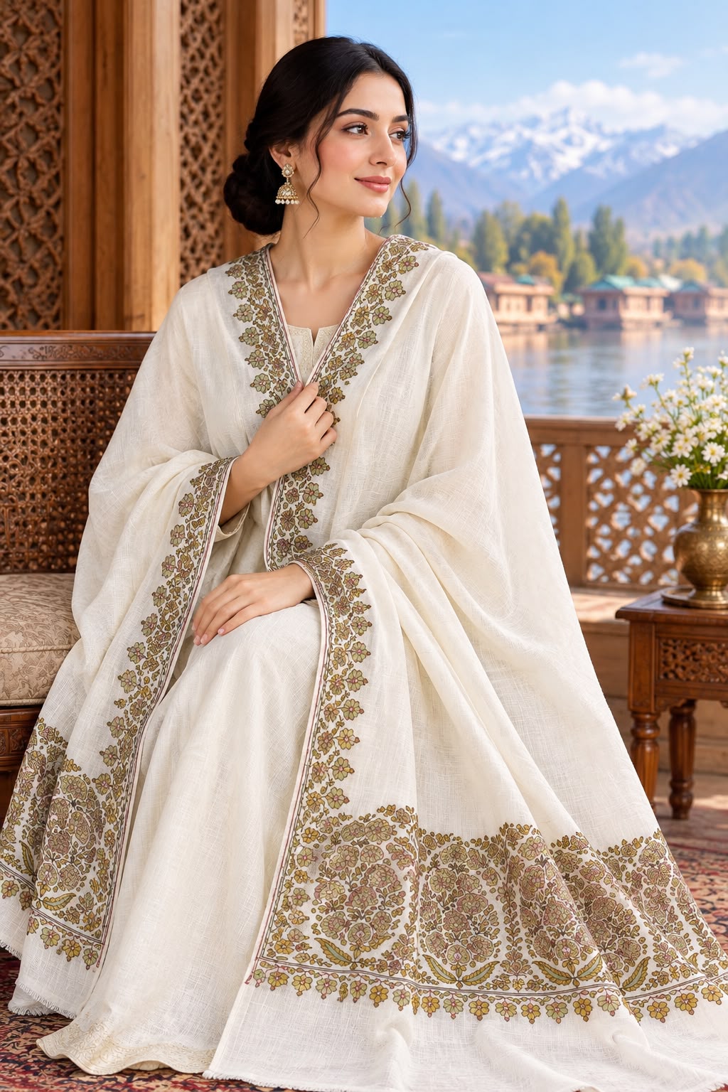 GI-Certified Kashmiri Sozni Shawl – Jamma Badam Hand Embroidery