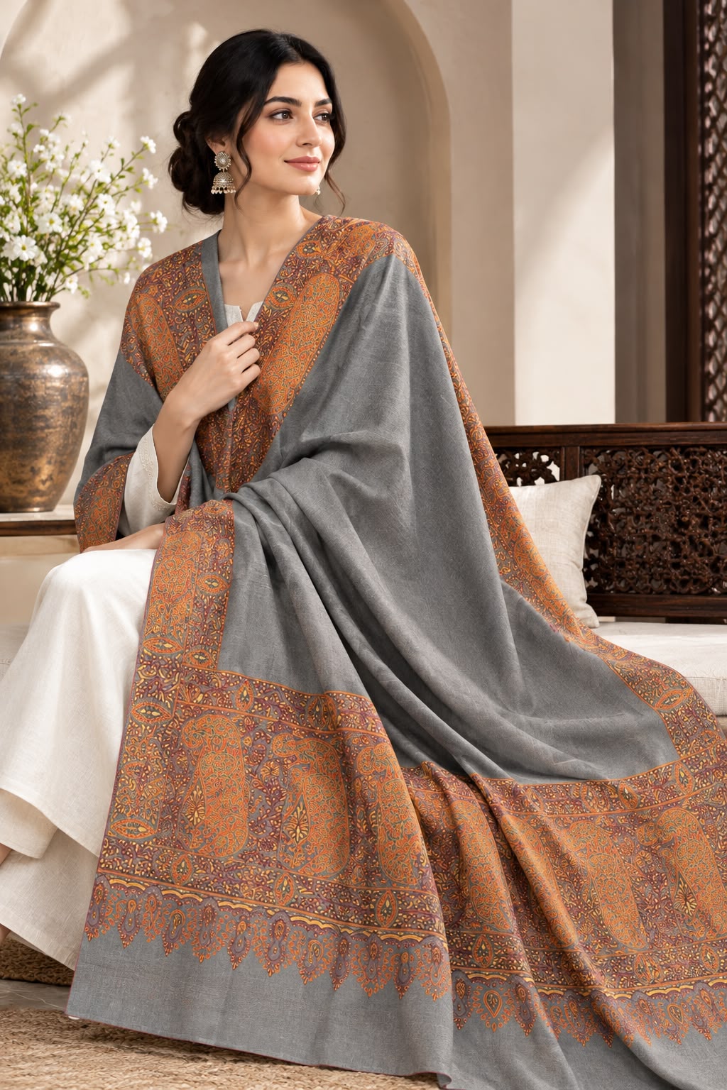 GI-Certified Kashmiri Sozni Shawl – Traditional Palladar Hand Embroidery